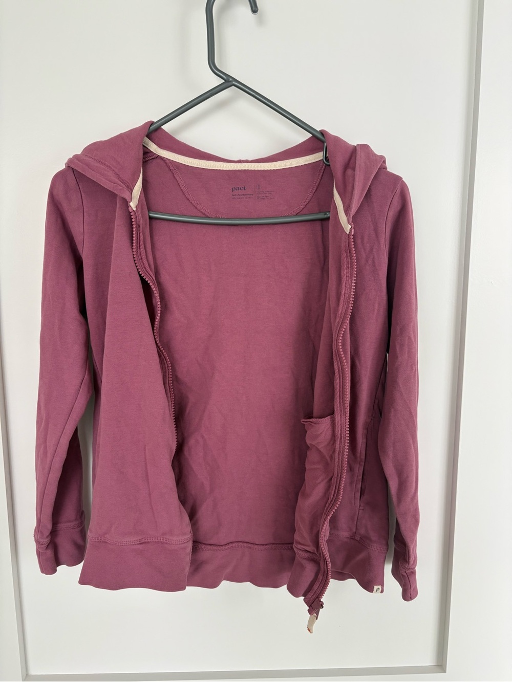 PACT Organic Cotton Full Zip Hooded Hoodie Jacket Mauve Pink XS - Picture 5 of 6